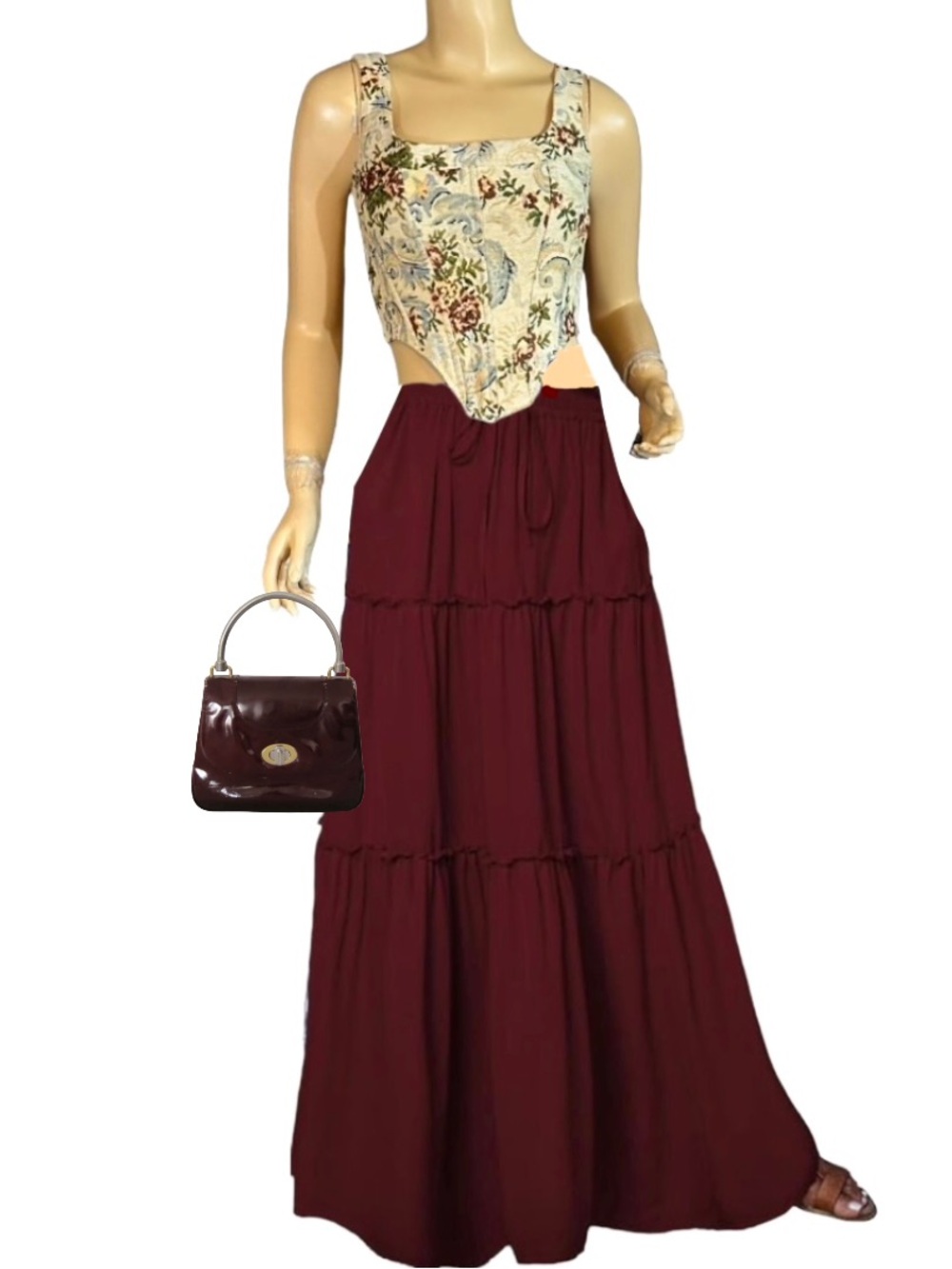 FASHION NOVA BEIGE FLORAL TAPESTRY CORSET TOP (XS)